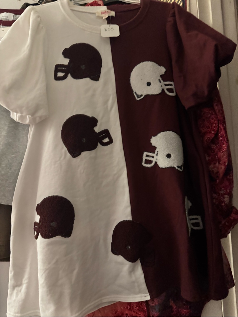 Two-Tone Football Helmet Tee - White & Maroon-adult L/xl